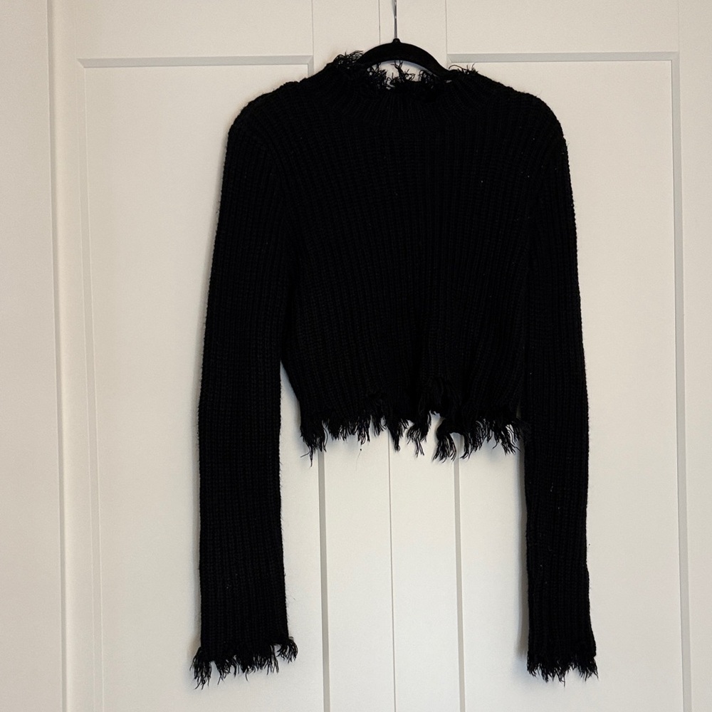 Cropped Black Textured Sweater